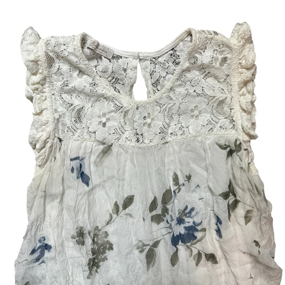 100% Silk Bellambra Made in Italy Floral Blouse - Lace Yoke- Size Large - Picture 4 of 9